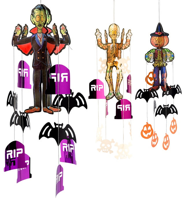 Halloween Character With Hanging Decorations 3 Styles Ass.: Vampire- Scarecrow - Skeleton