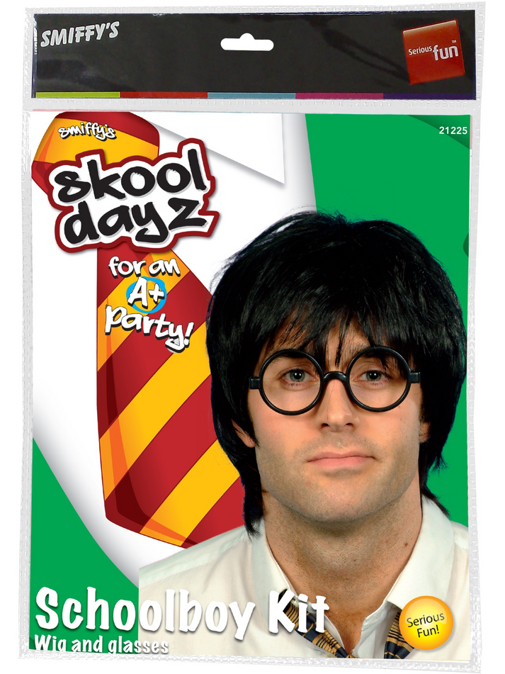 Adult Schoolboy Set Black Wig Glasses Harry Potter Costume Accessory