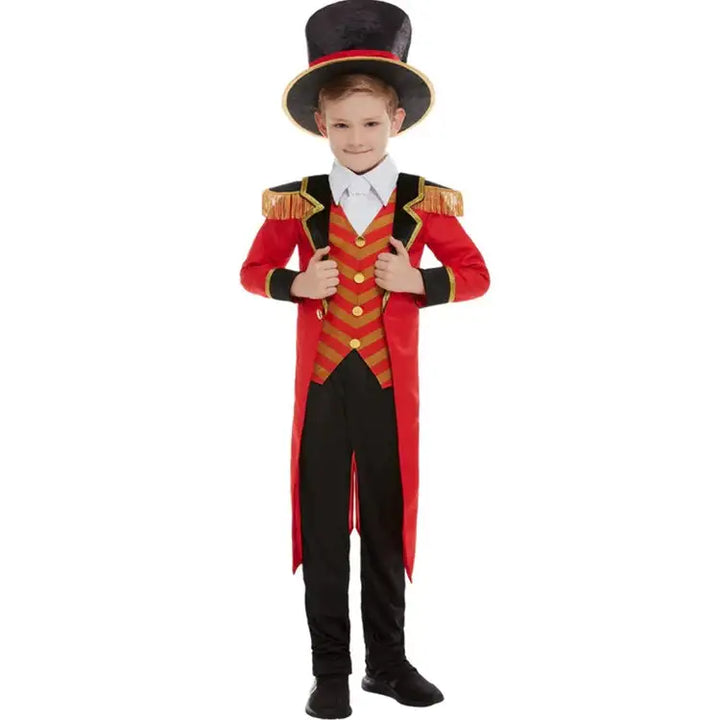 Ringmaster Deluxe Boys Costume Red Jacket Mock Shirt Trousers and Hat 1
