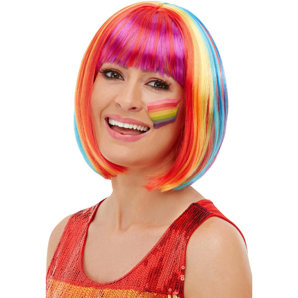 Rainbow Bob Wig with Fringe Adult Costume Accessory 1
