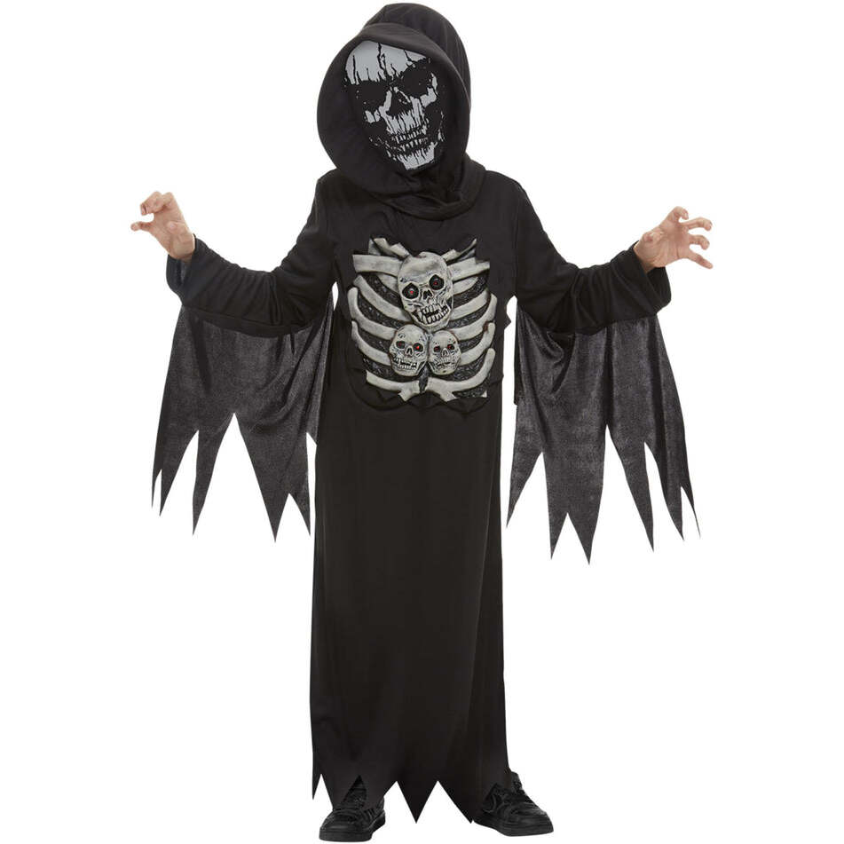 Skeleton Reaper Costume Childs Black Robe and Hooded Mask 1