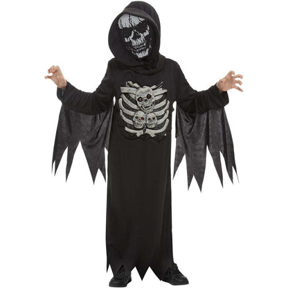 Skeleton Reaper Costume Childs Black Robe and Hooded Mask 1