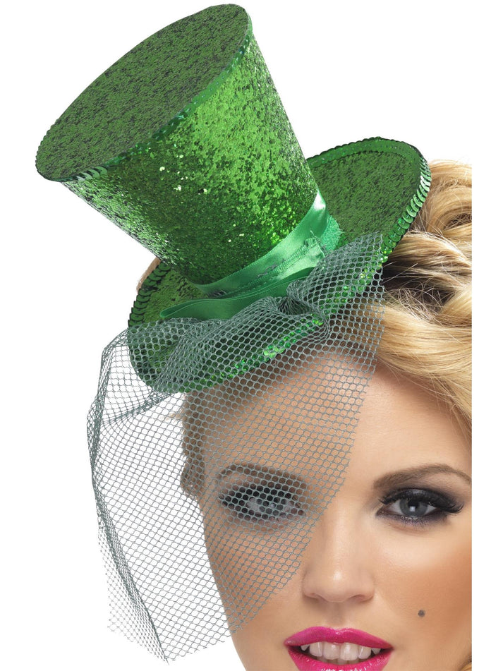 Fever Mini Top Hat Green Detachable Netting Headband Festive Costume Accessory