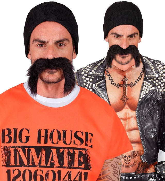 Inmate / Biker Set  Cap, Moustache 