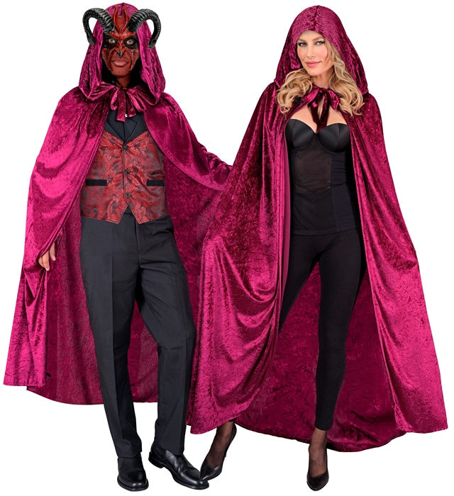 Burgundy Velvet Hooded Cape 140 Cm 