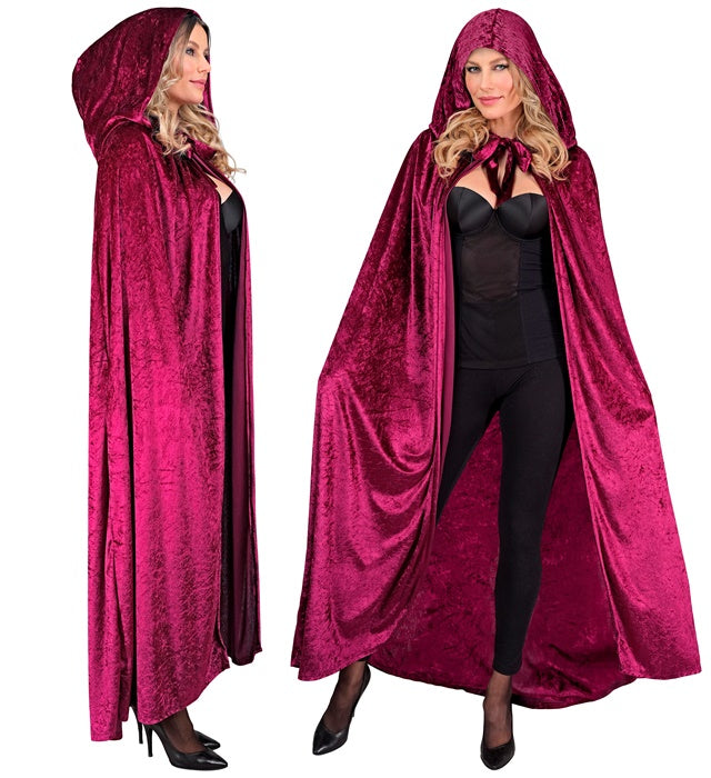 Burgundy Velvet Hooded Cape 140 Cm 
