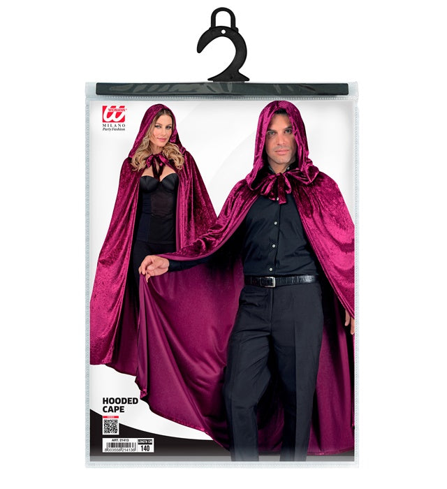Burgundy Velvet Hooded Cape 140 Cm 