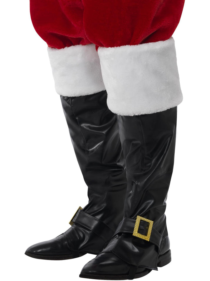 Santa Boot Covers Adult Black with White Fur Tops Festive Costume Accessory