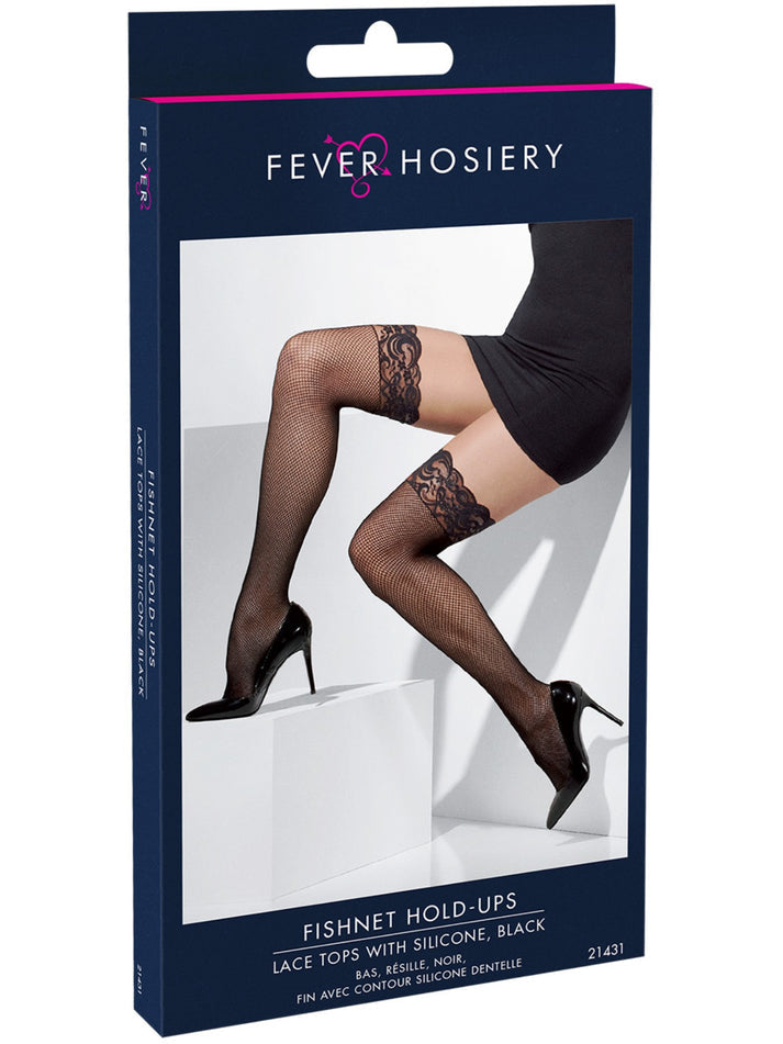 Fishnet Hold Ups Black with Lace Tops Adult Costume Accessory