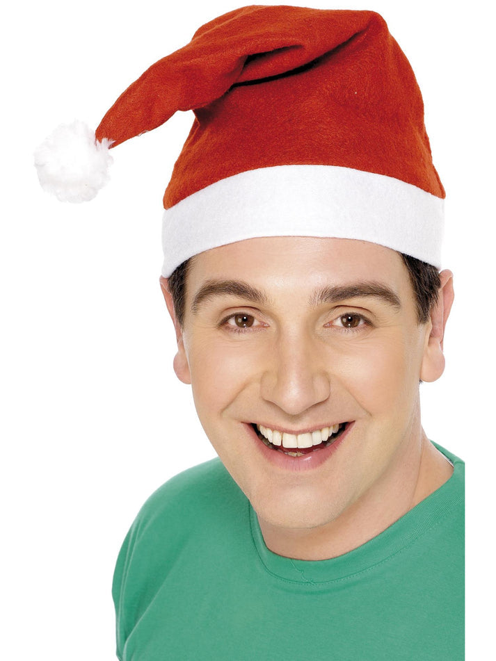 Santa Hat Red and White Felt with White Pom Pom Adult Costume Accessory 1