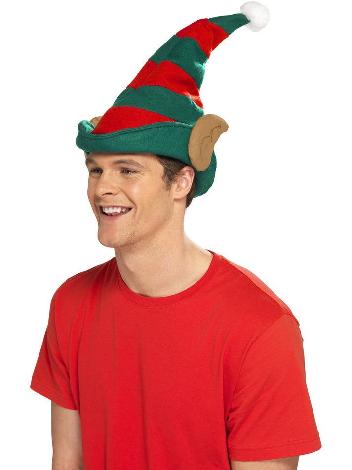 Elf Hat Adult Red Green with Soft Pointy Elf Ears Costume Accessory 1