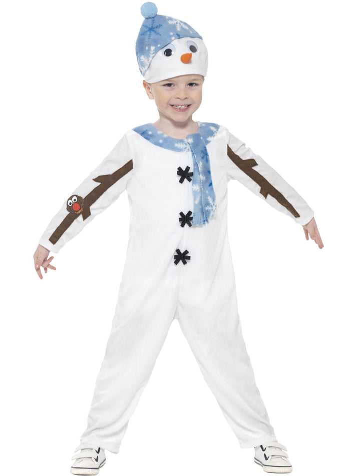 Snowman Toddler Costume Kids White Jumpsuit and Hat with Carrot Nose