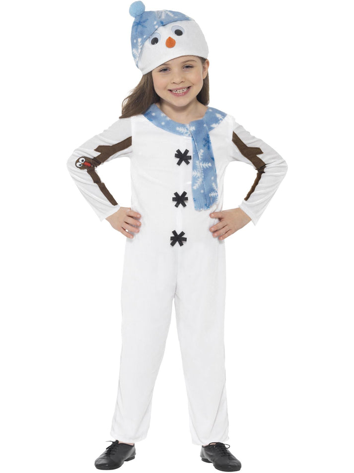 Snowman Toddler Costume Kids White Jumpsuit and Hat with Carrot Nose