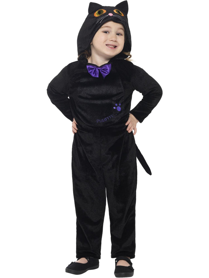 Cat Toddler Costume Black Hooded Jumpsuit with 3D Printed Eyes 1