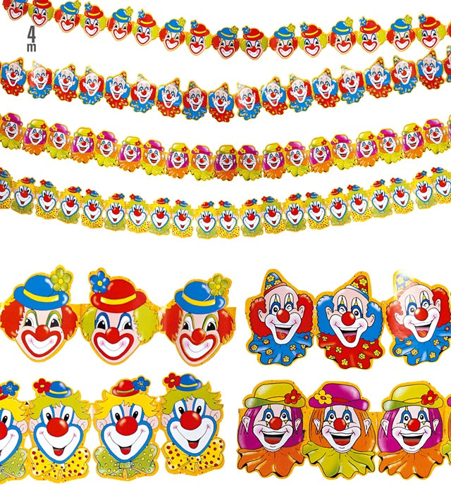 Clown Paper Garland 3 M - 4 Styles Ass.