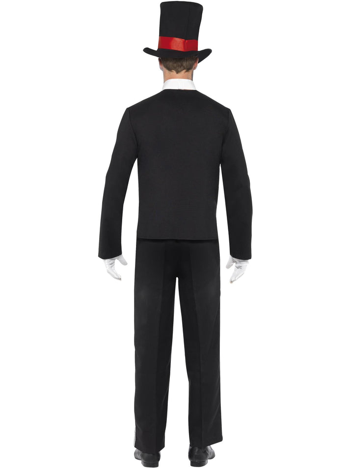 Mens Day Of The Dead Costume Black Jacket Mock Shirt Front Hat Gloves