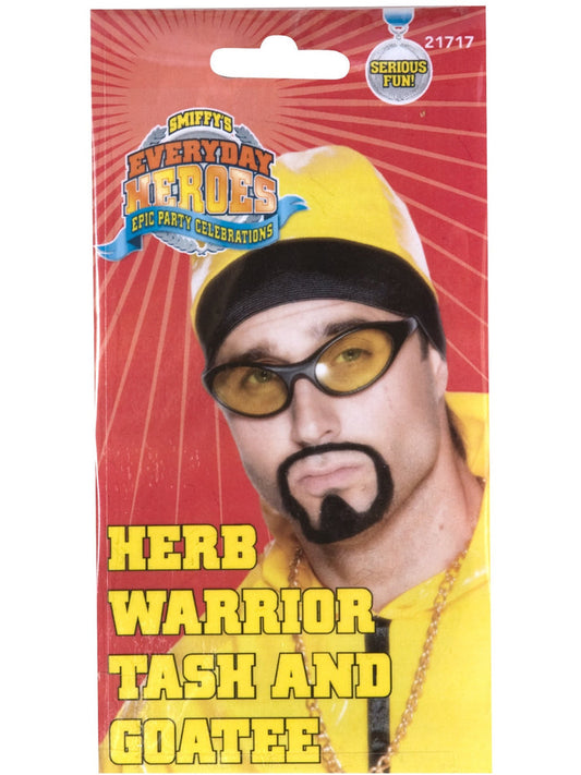 Herb Warrior Black Tash and Goatee Beard Set Adult Costume Accessory 2