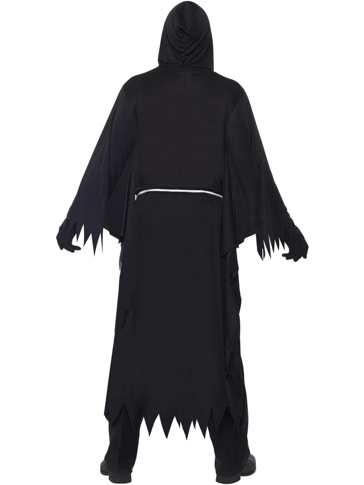 Grim Reaper Costume Adult Black Hooded Robe White Mask and Belt 3
