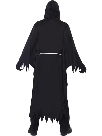 Grim Reaper Costume Adult Black Hooded Robe White Mask and Belt 3