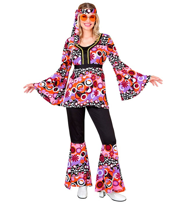 The 70S Groovy Style - Pink Tiny  Bubbles  Shirt, Pants, Headband 