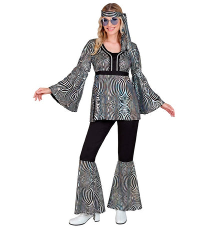 The 70S Disco Style - Silver Waves  Shirt, Pants, Headband 
