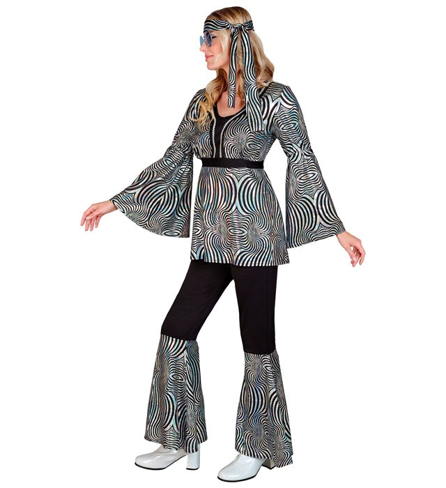 The 70S Disco Style - Silver Waves  Shirt, Pants, Headband 