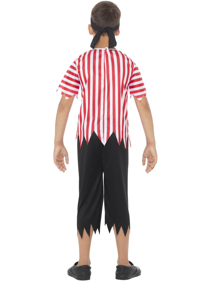 Jolly Pirate Boy Costume Kids Red Whte Top Black Trousers Bandana and Eyepatch 3