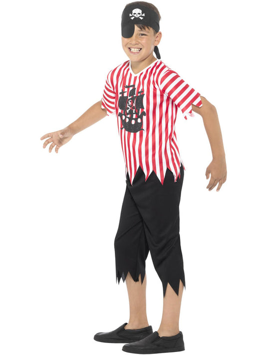 Jolly Pirate Boy Costume Kids Red Whte Top Black Trousers Bandana and Eyepatch 2