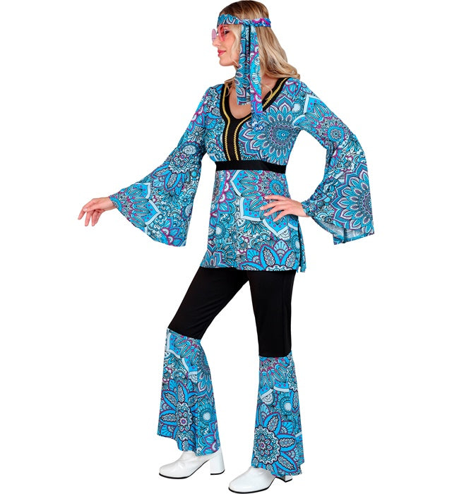 The 60S Fashion - Blue Mandala  Shirt, Pants, Headband 