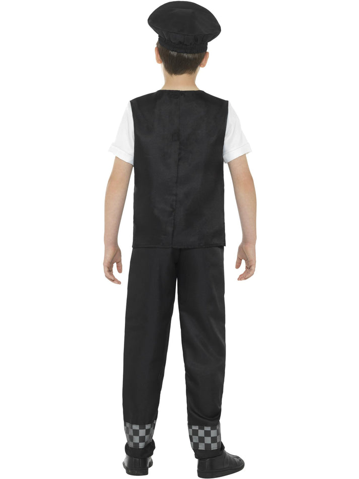 Cop Costume Kids Black White Top Trousers and Hat 3