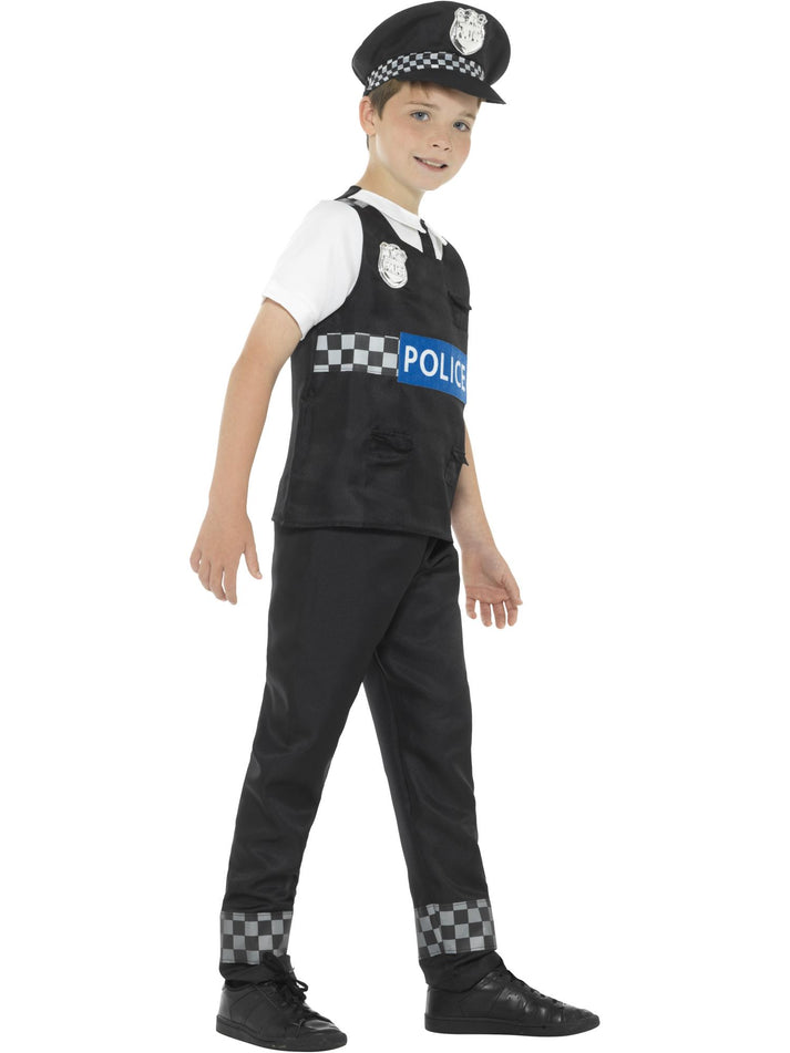 Cop Costume Kids Black White Top Trousers and Hat