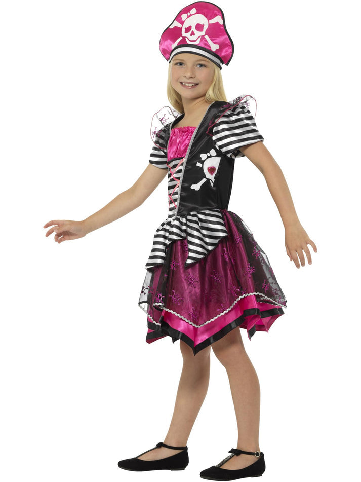 Perfect Pirate Girl Costume Kids Black Pink Dress and Hat