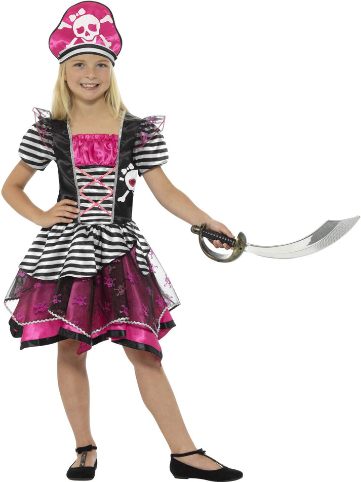 Perfect Pirate Girl Costume Kids Black Pink Dress and Hat