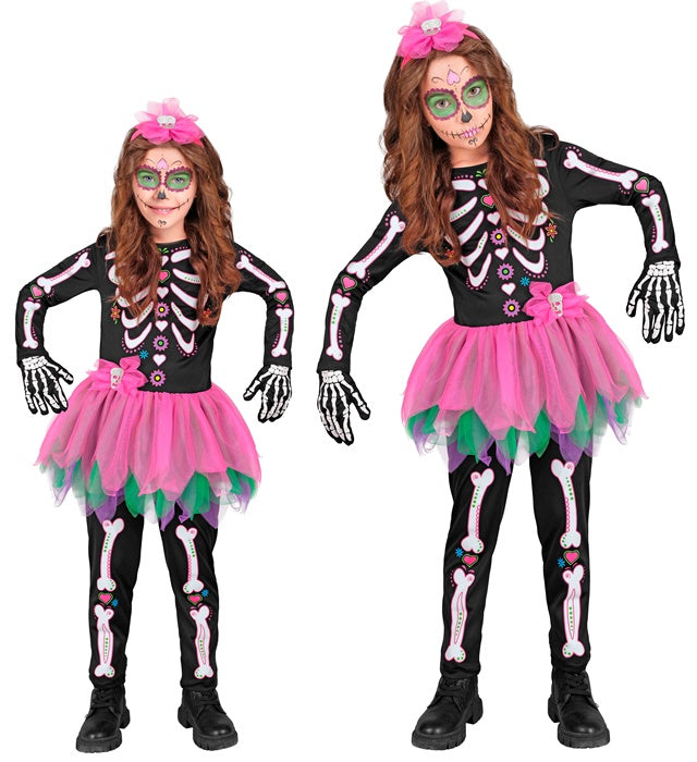 Skelton  Jumpsuit With Tutu, Skull Bow Headband 