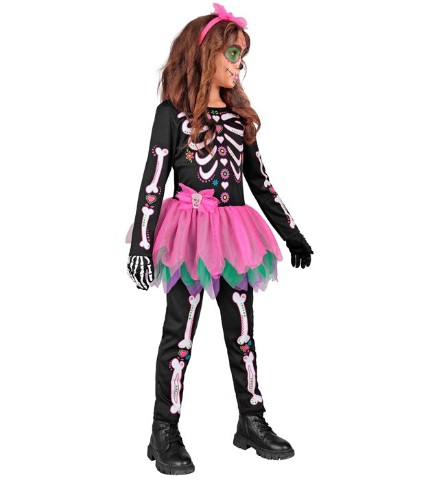 Skelton  Jumpsuit With Tutu, Skull Bow Headband 