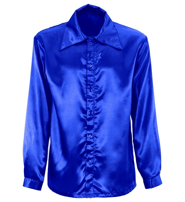 Satin Blue 70S Disco Shirt