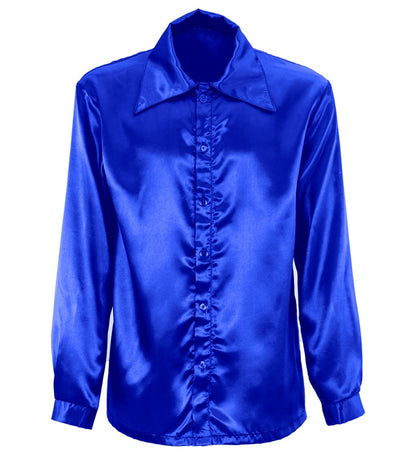 Satin Blue 70S Disco Shirt