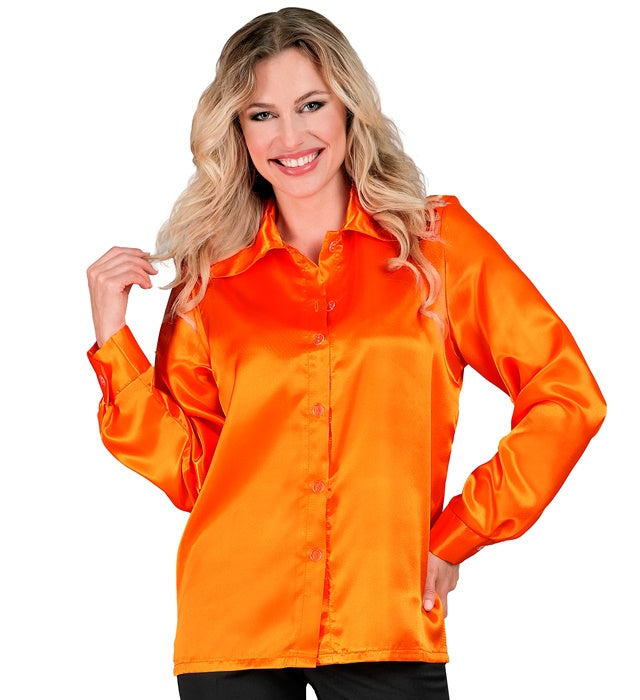Satin Orange 70S Disco Shirt