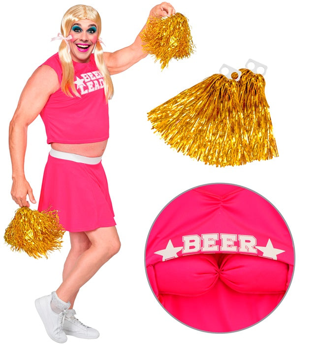 Beer Leader  Top With Boobs, Skirt, Pom Poms 
