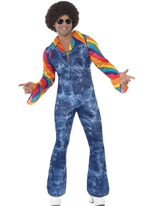 Groovier Dancer Costume Adult Blue Disco Jumpsuit