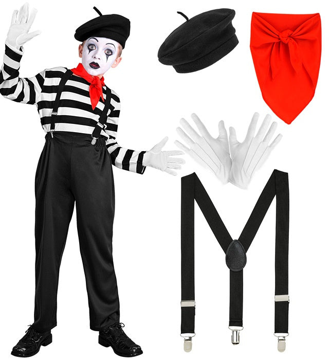 Mime  Shirt, Pants, Braces, Neckscarf, Gloves, Hat  