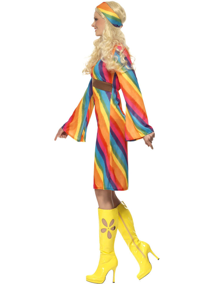 70s Rainbow Hippie Costume Ladies Dress and Headband 2