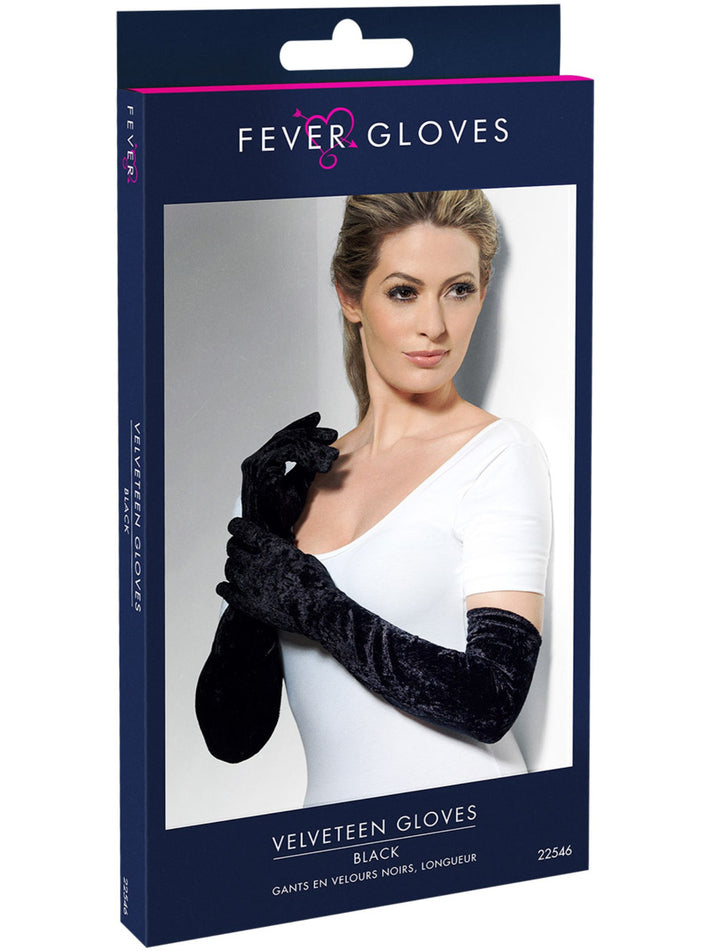 Velveteen Gloves Adult Black Long 53cm