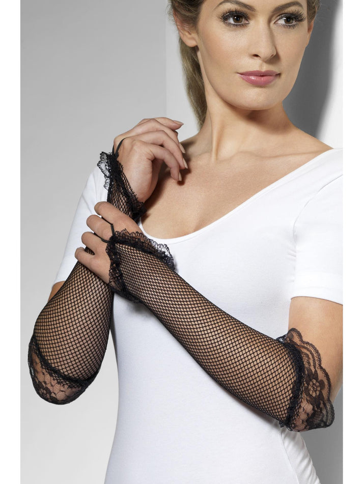 Fingerless Fishnet Gloves Black Adult Dress Up Accessory 1
