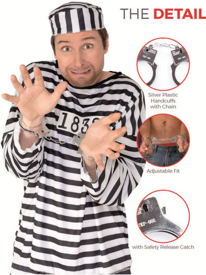 Plastic Hand Cuffs Adult Silver Coloured Police Costume Accessory 7