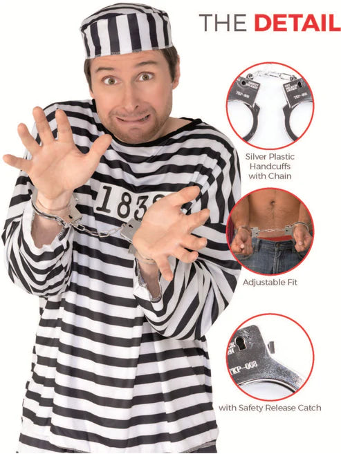 Plastic Hand Cuffs Adult Silver Coloured Police Costume Accessory