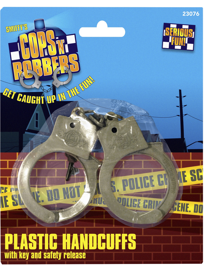 Plastic Hand Cuffs Adult Silver Coloured Police Costume Accessory 4