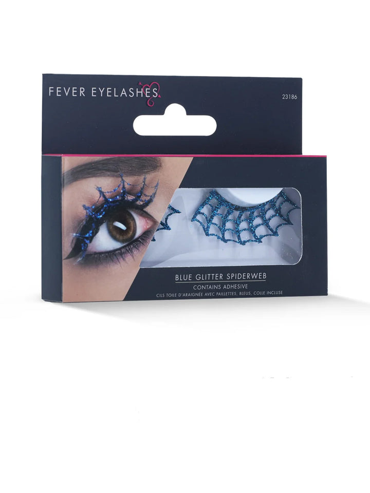 Eyelashes Spiderwebs Blue Glitter Adult Festival Costume Accessory