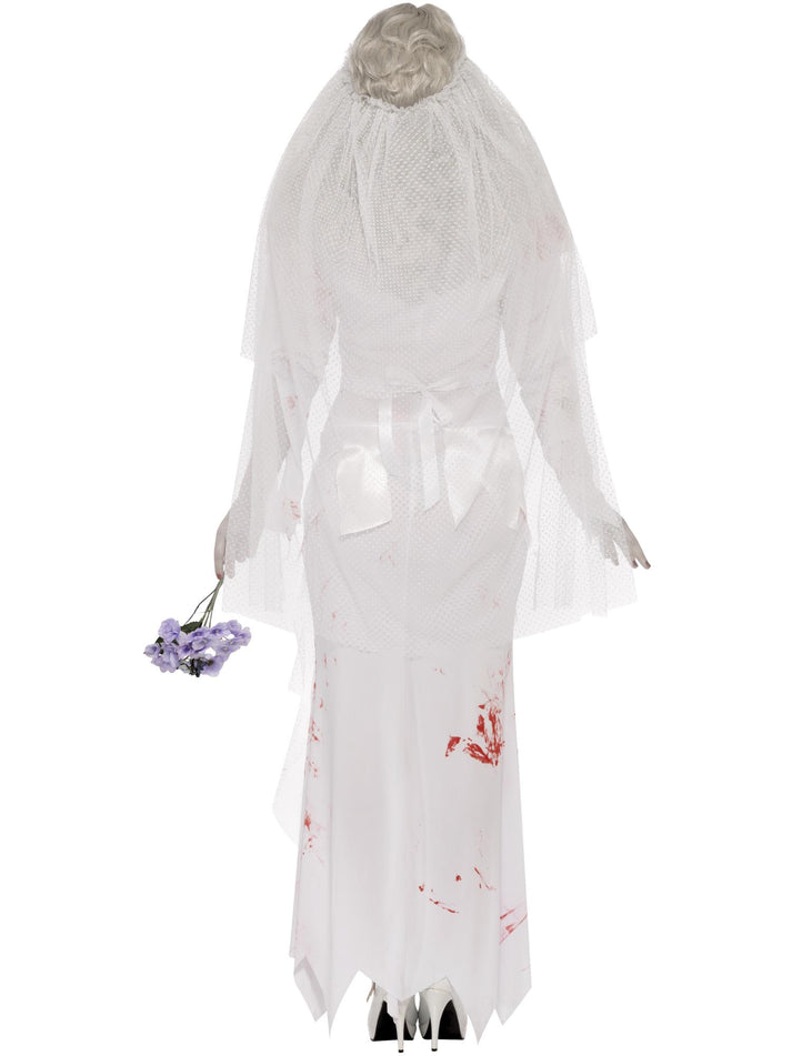 Till Death Do Us Part Zombie Bride Costume Adult White Dress Veil and Bouquet 3