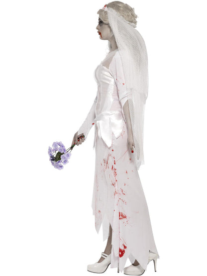 Till Death Do Us Part Zombie Bride Costume Adult White Dress Veil and Bouquet 2
